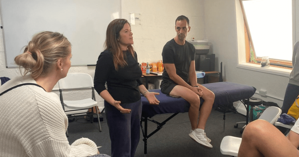 Claire McCarthy, teaching the Myofascial Release course
