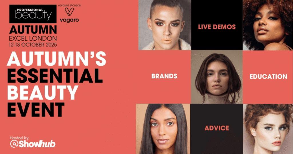 Professional Beauty's decorative event poster showing the dates 12-13 October 2025